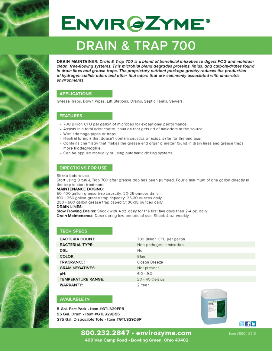 Drain & Trap 700 Benefit Sheet